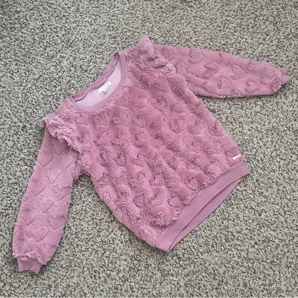 NWOT Girls Tahari Mauve Fuzzy Hearts Top